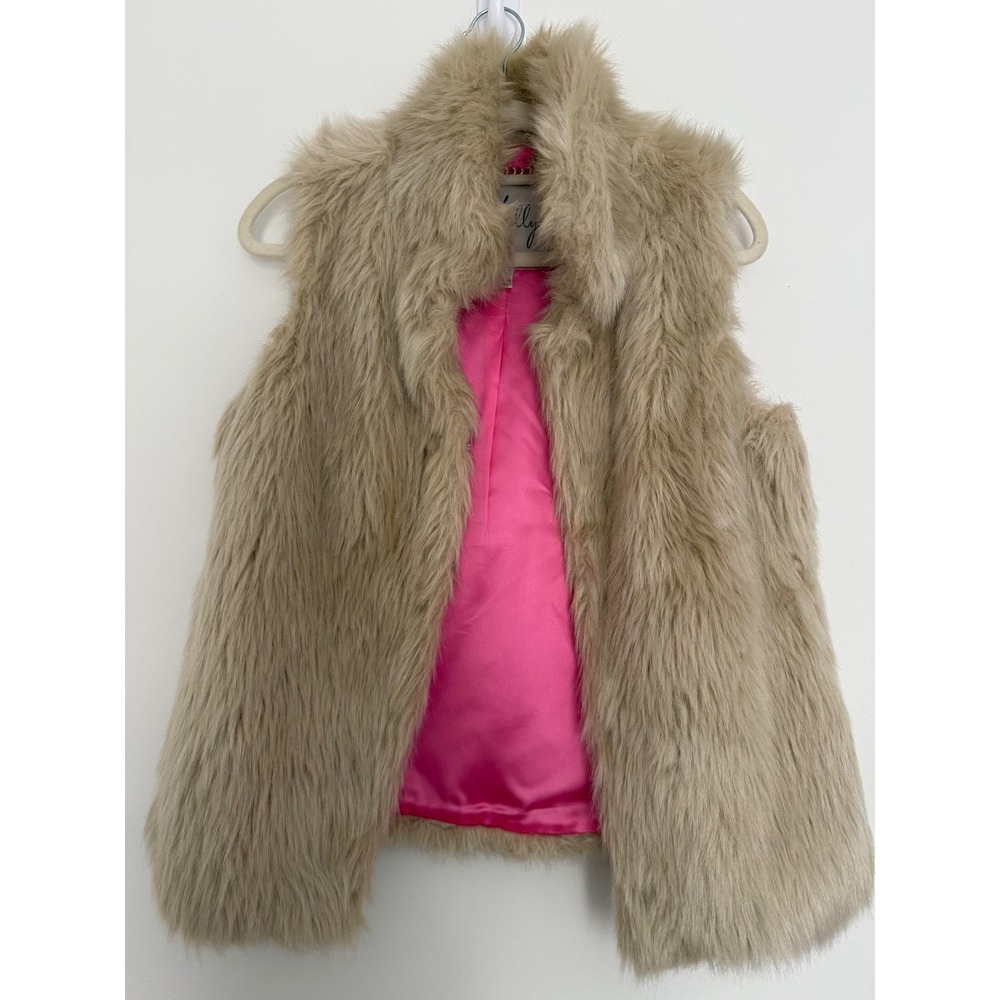 Milly of New York Women's Faux Fur Vest Size 6 Hot Pink Satin Lining Mob Wife